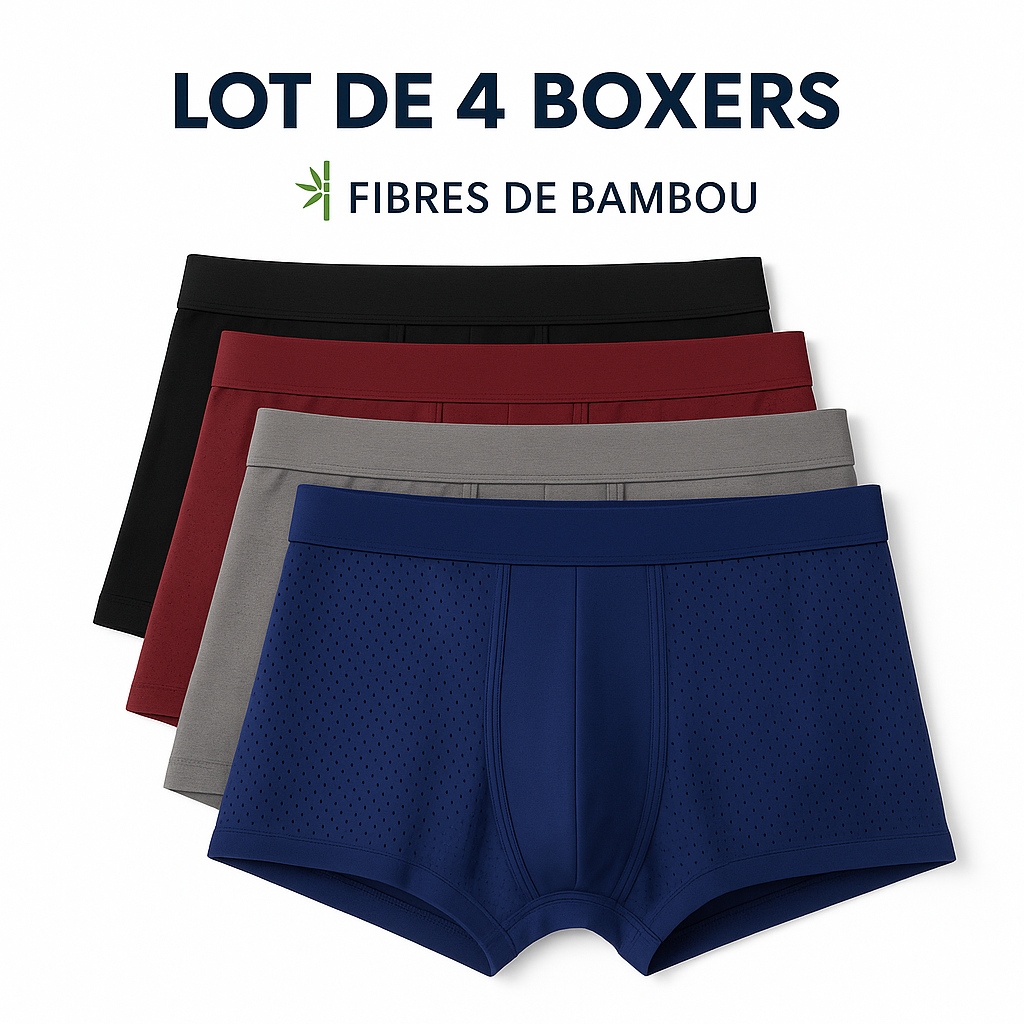 Lot de 4 Boxers Homme en Bambou – Ultra Confort & Respirants