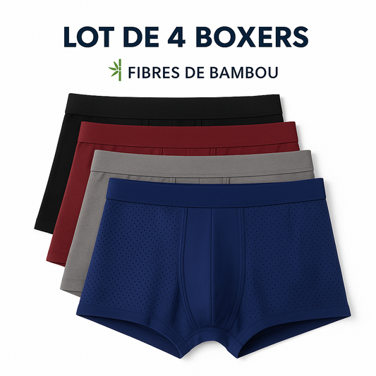 Lot de 4 Boxers Homme en Bambou – Ultra Confort & Respirants